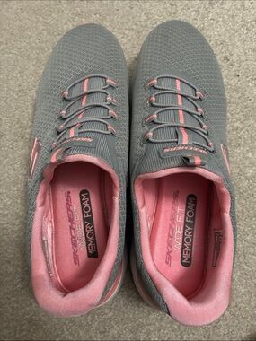 Skechers Gray & Pink Women's Slip-On Memory Foam Athletic Shoes